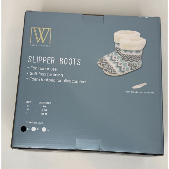 Wayland Square Slipper Boots Womens Size S 7 8 Slippers Blue Fair Isle Faux Fur - Picture 5 of 7